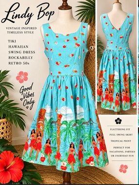 Lindy Bop Tiki Hawaiian Hula Girl Swing Dress – US 8 / UK 12